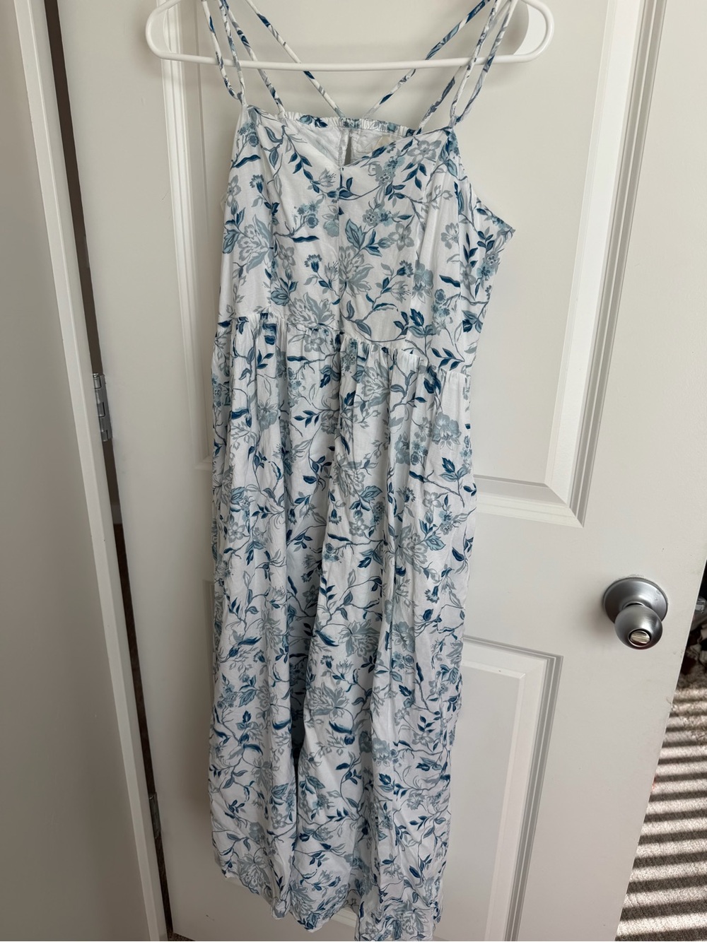 Joie White Midi Dress with Blue Floral Print